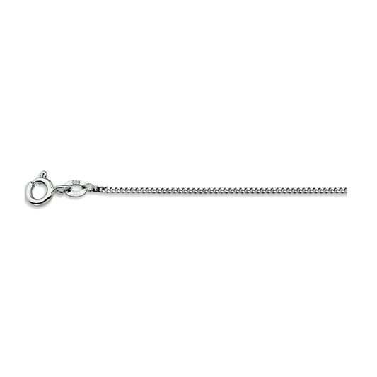 Witgouden gourmetteketting van 14 karaat met fijne schakels en een ronde veersluiting.