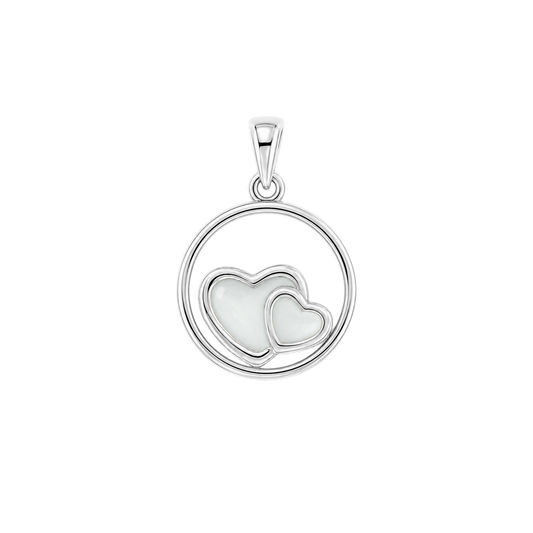 Hanger van 925 zilver in de vorm van twee overlappende harten met moedermelkhars, elegant en tijdloos.