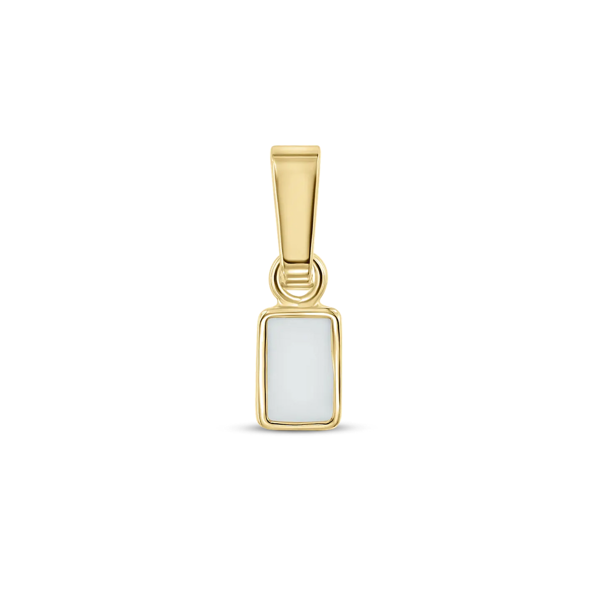 Gouden moedermelk-hanger in rechthoekige vorm met een witte harsinzet.