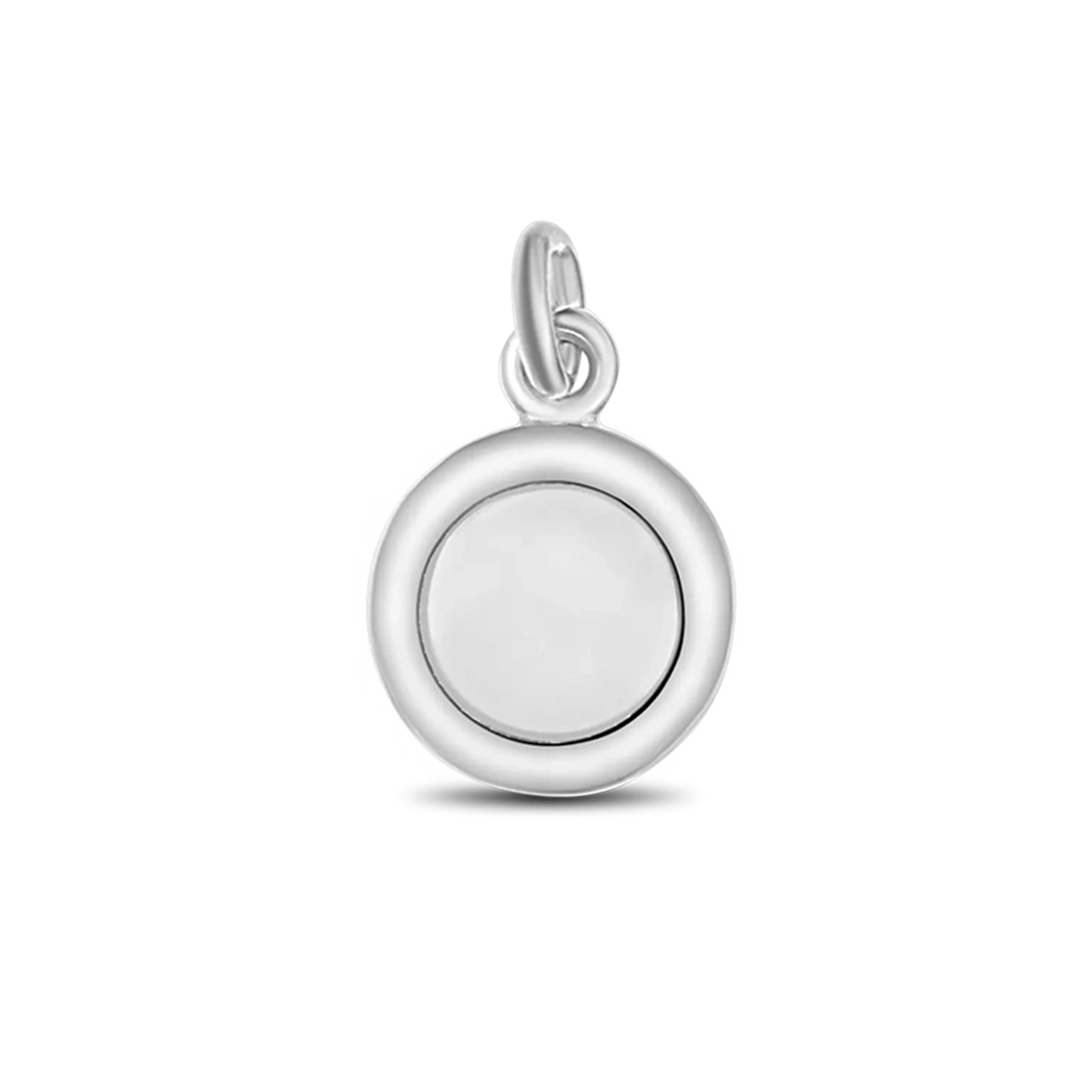 Ronde moedermelk-hanger van 925 zilver met een gladde, glanzende afwerking en een centrale ruimte voor moedermelk.