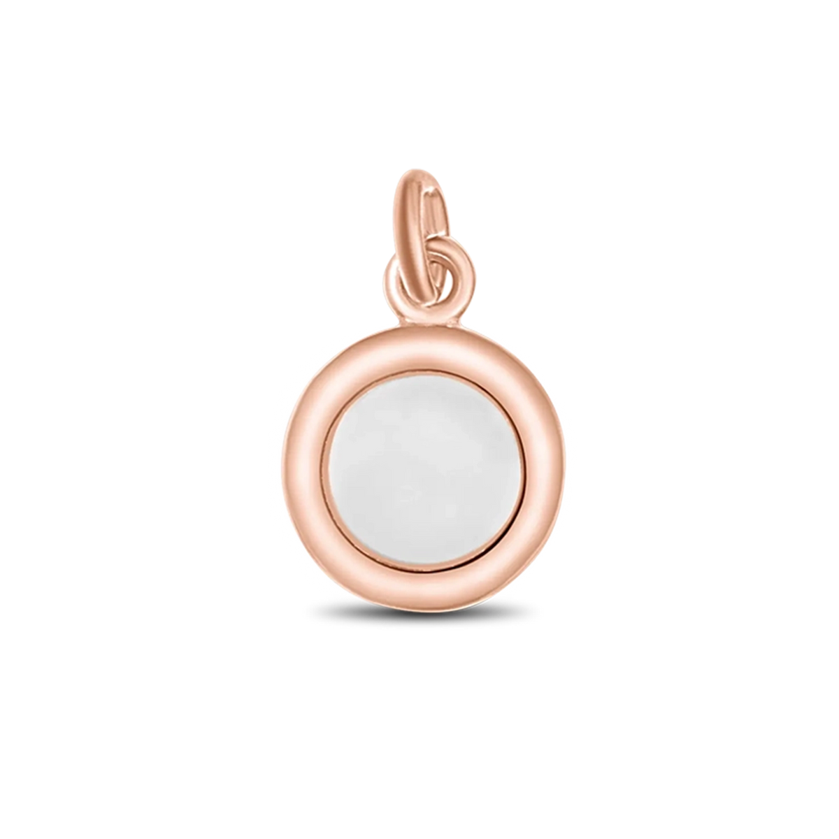 Roségouden moedermelk-hanger in een cirkelvorm met een transparante harsafwerking, geschikt voor het bewaren van herinneringen.