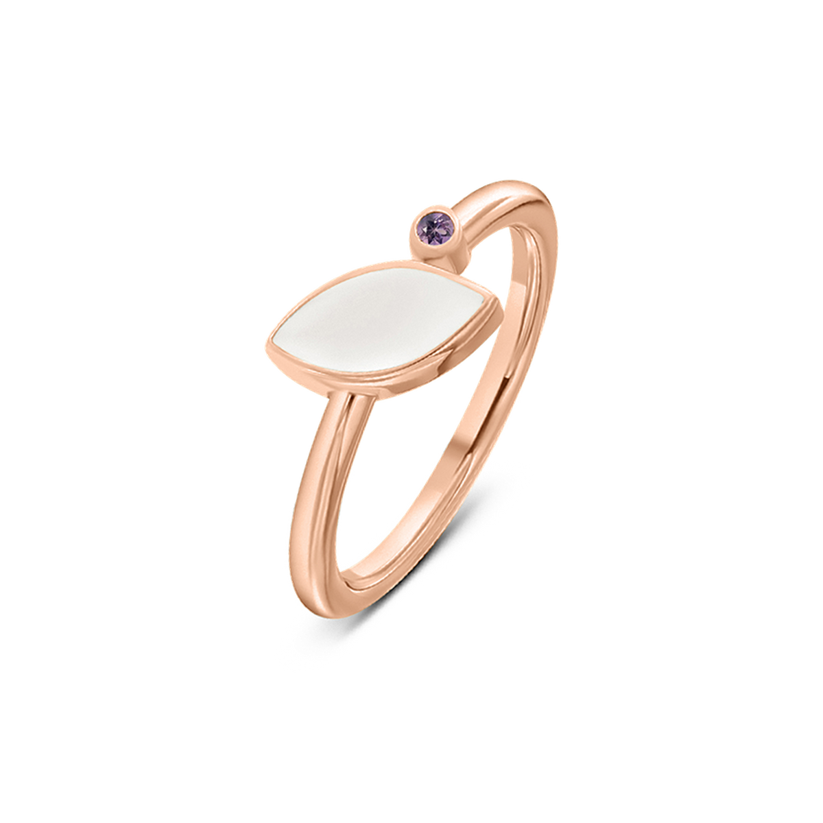 Roségouden moedermelk-ring met een ovale vorm, voorzien van een vlak van moedermelkhars en een kleine zirkonia.
