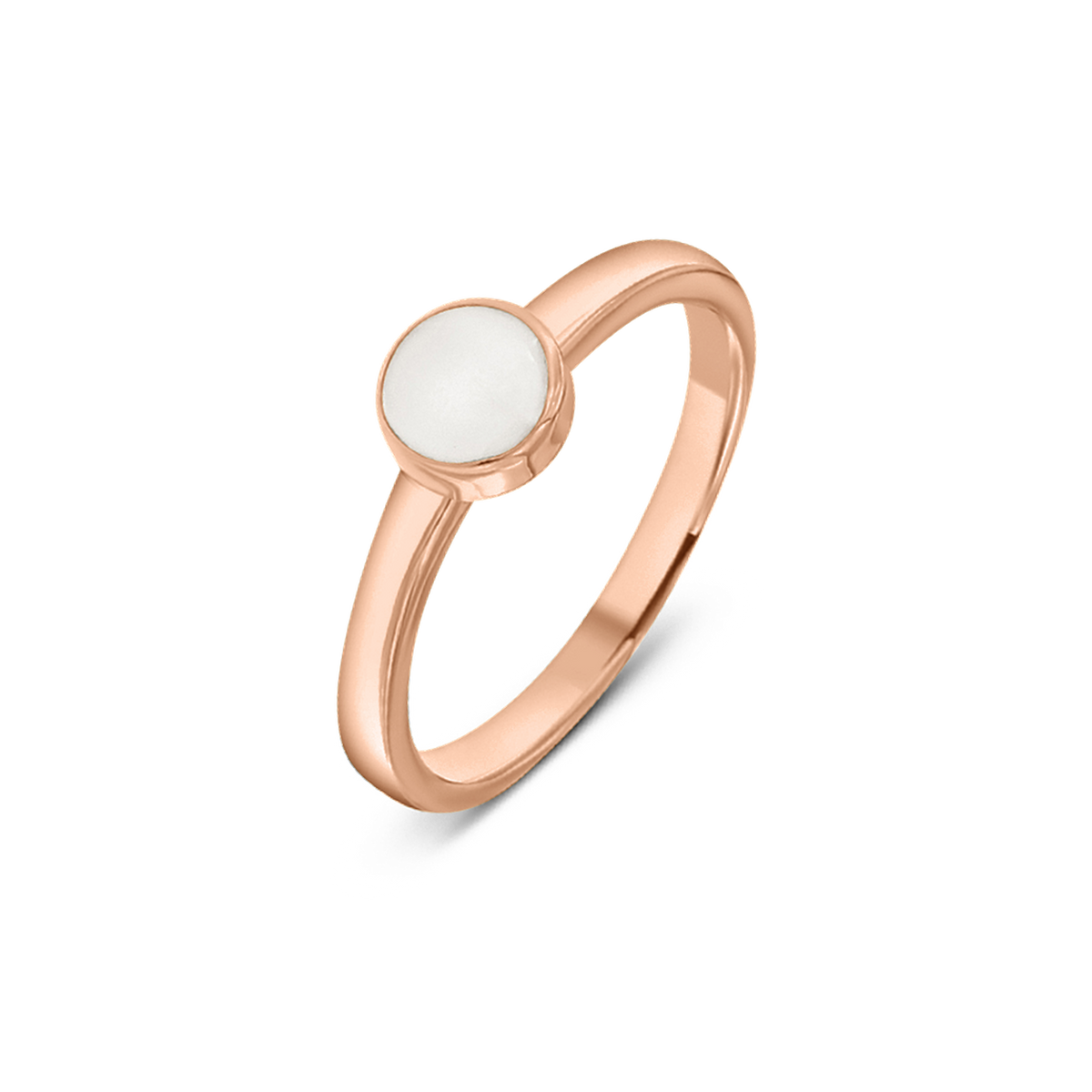Roségouden moedermelkring met een ronde, witte moedermelkhars in het midden en een strakke, moderne vorm.